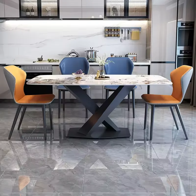 Modern Deluxe Sintering Stone Dining Table with X-Shaped Table Base Dining Table and Chair Set