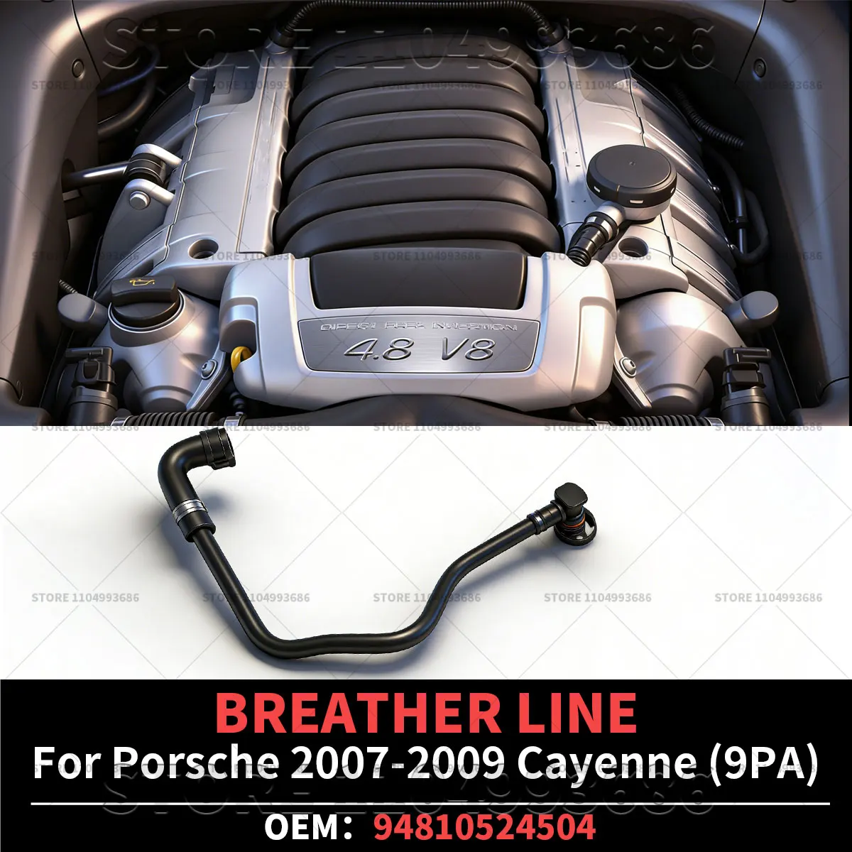 For Porsche 2007 2008 2009 Cayenne S GTS S Transsyberia (9PA) ENGINE BREATHER LINE OEM 94810524504
