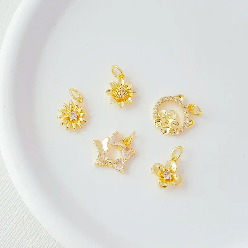 

14K Gold-plated Zircon Flower Daisy Sunflower Pendant, DIY Handmade Jewelry Pendant