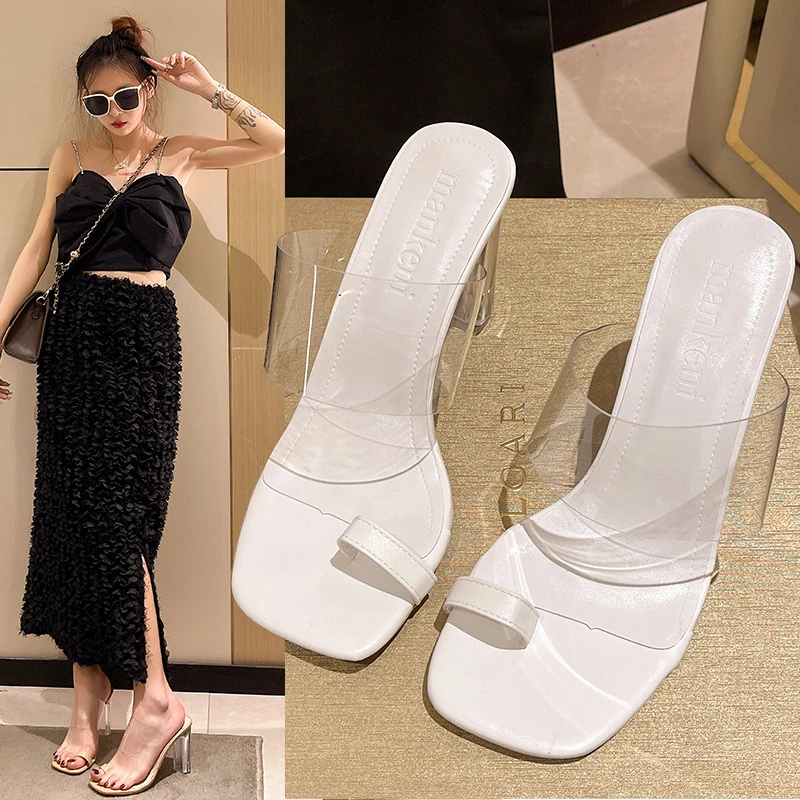 Hot 2023 Summer Pumps Sandals PVC Jelly Slippers Open Toe High Heels Women Transparent Perspex Slippers Shoes Heel Clear