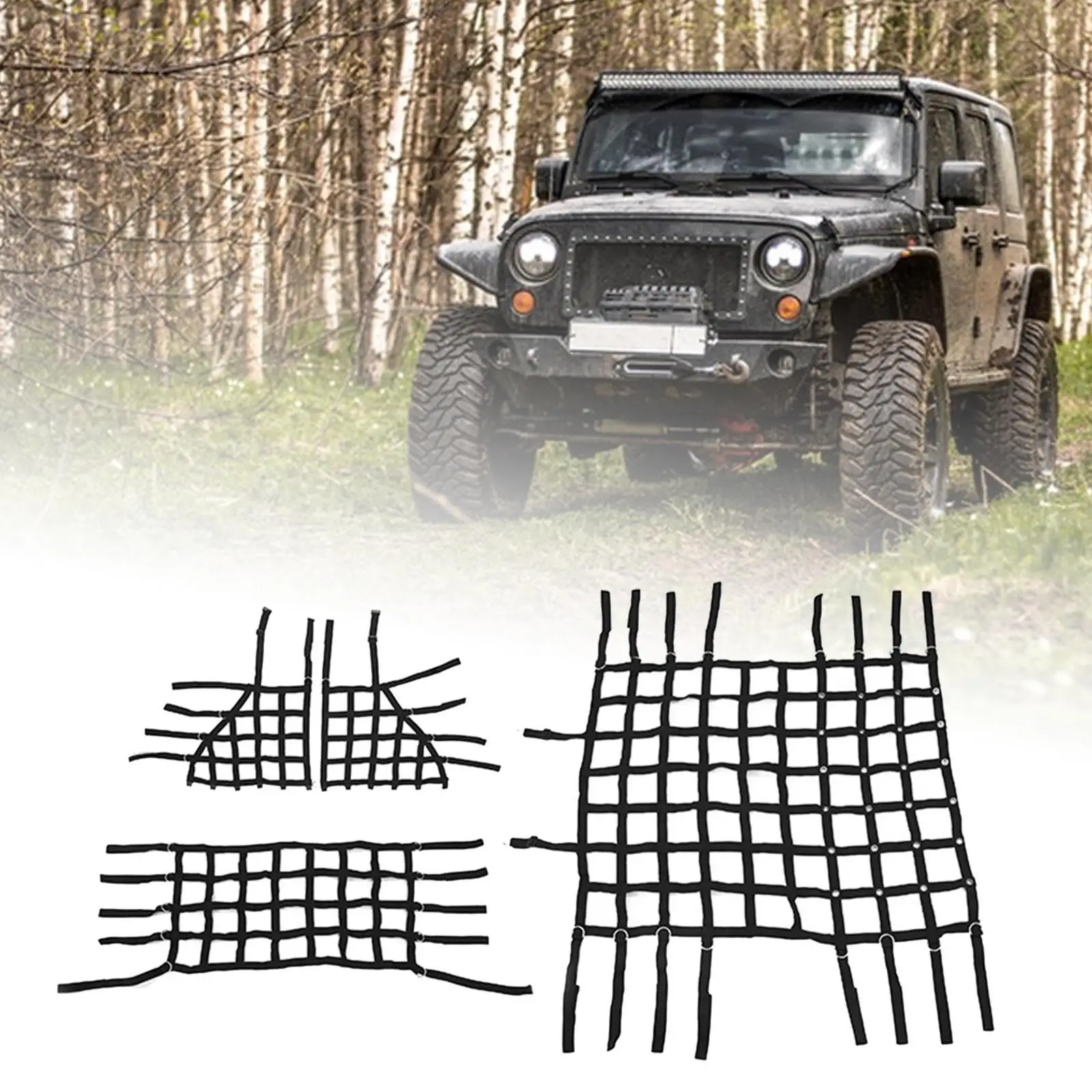 

Car Roof Cargo Net Easily Install Organizer Storage Net Black Cargo Restraint System Protective Sunshade for Jeep Wrangler