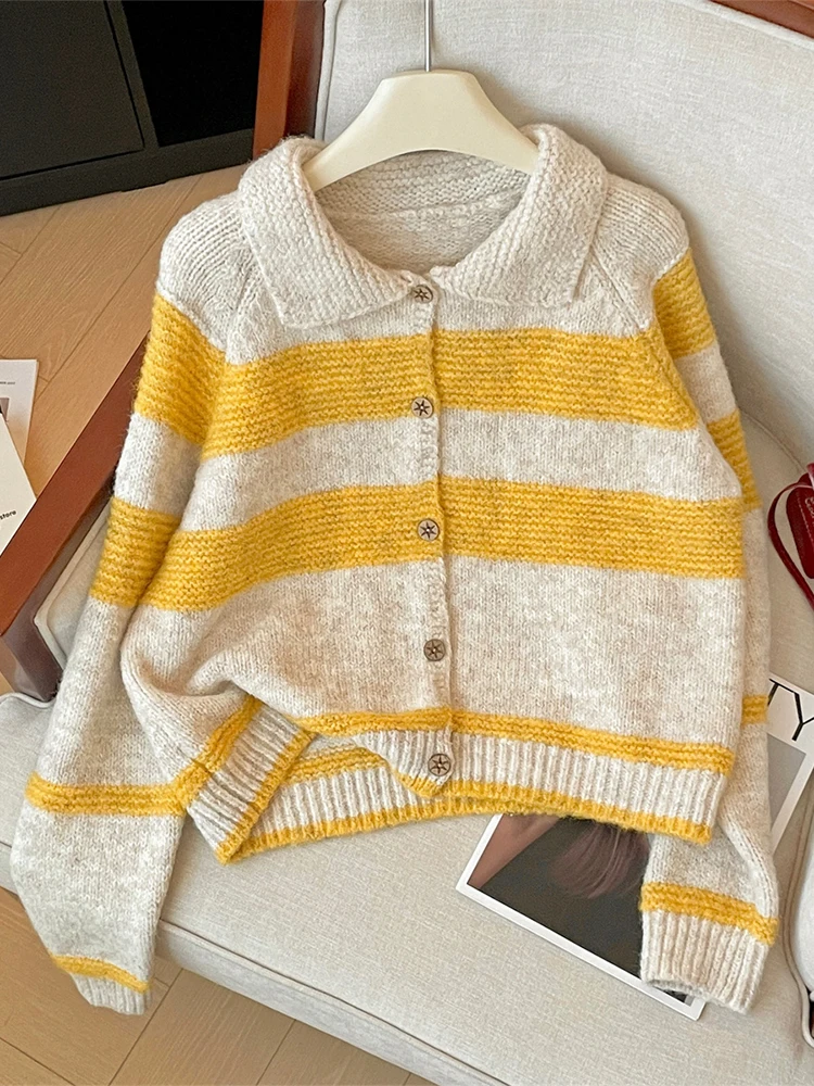 

Women's Striped Red Cardigan Sweater Harajuku Vintage Korean Y2k Long Sleeves Cashmere Sweaters Jumper 2000s Clothes Autumn 2024