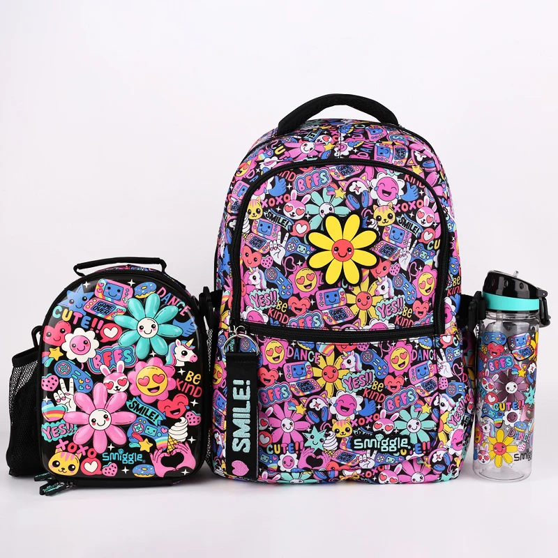 Australian Smiggle Stationery Primary School Students\' Burden Reduction Backpack Large Capacity Black Sunflower Backpack Set