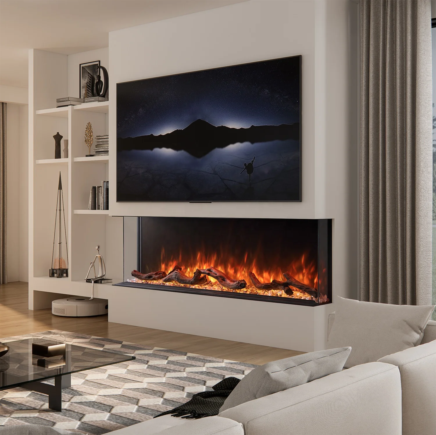Factory Wall Electric Decorative Fireplace Insert Heaters Modern 3 Sided Recessed Electric Fire Place Wall 44 56 68 80 96 Inch