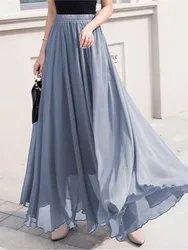 Fashion Elegant Chiffon Skirts Women Solid Color Irregular Hem Loose High Waist A-line Skirt Spring Summer New Female Clothing