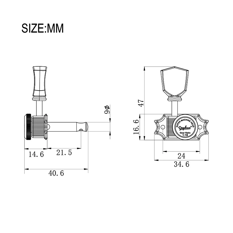 SAPHUE 3 + 3 رؤوس آلة الجيتار ذات الطراز العتيق بنسبة 1:15 سلسلة قفل فاخرة ضبط أوتاد المفاتيح المستقبلون مجموعة استبدال