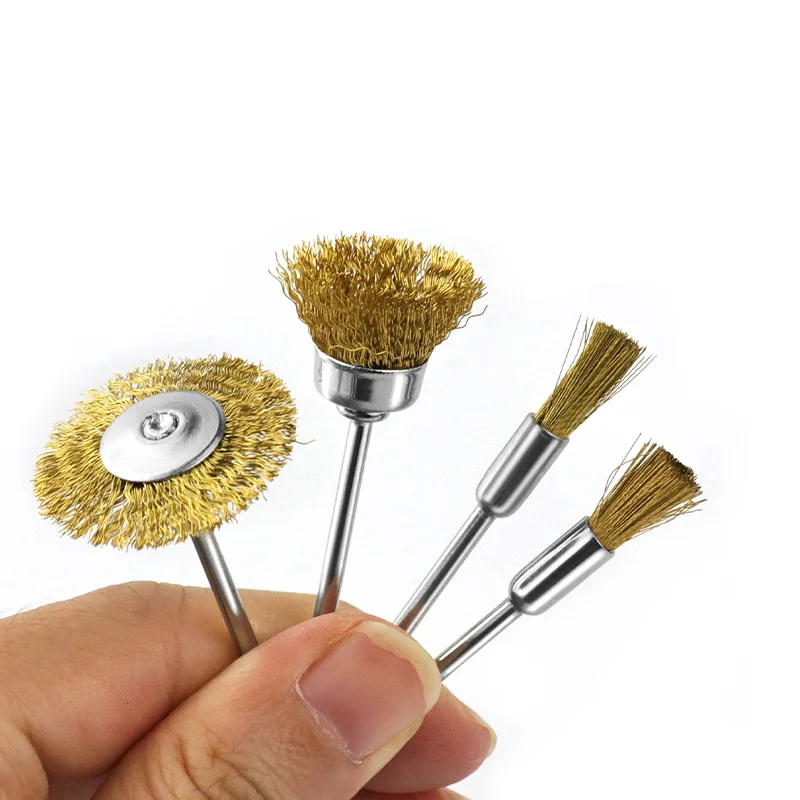 5pcs Brass Wire Brush Set for Rotary Tool Abrasive Brush for Rust Removal Deburring Polishing Hardward