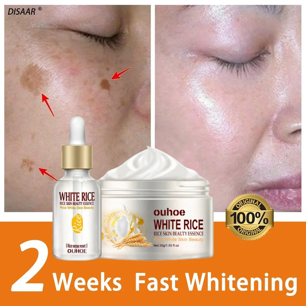 

100% Rice Milk Whitening Facial Set Freckle RemovalAcne Scars Antioxidant Anti-Aging Anti-Wrinkle Creams Serums Natural Skincare