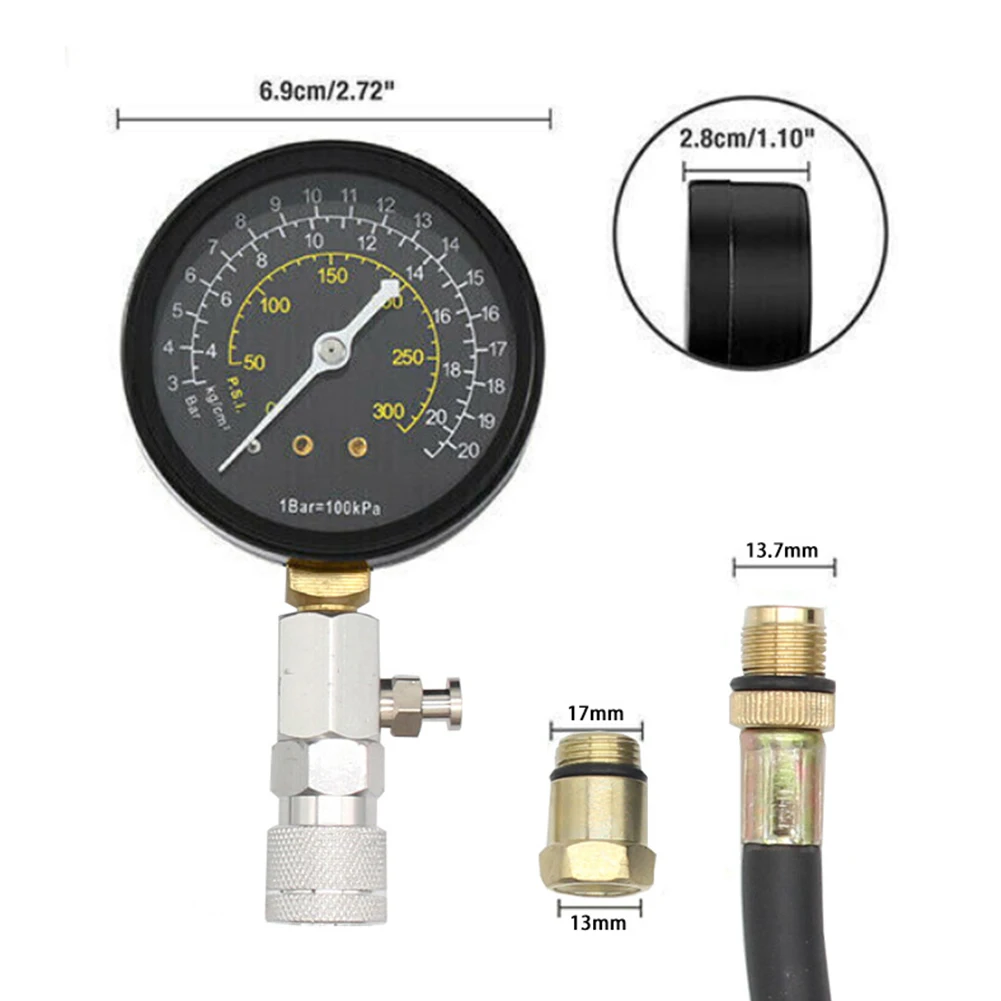Car Engine Cylinder Compression Test Kit, 0-300PSI Pressure Gauge Auto Repair Tools Check Automotive Repairing Instrument Tool