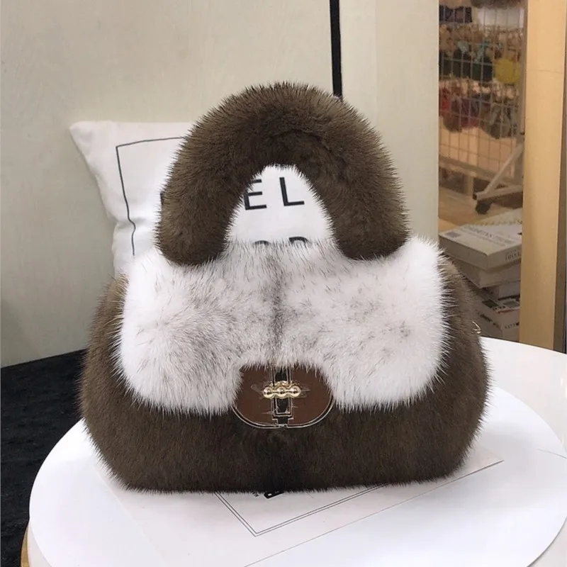 2023 Mink Fur hand Bag Women's New Cross Mink Fur Handbags Real Fur Single-shoulder Crossbody Bag Autumn and Winter Fashion