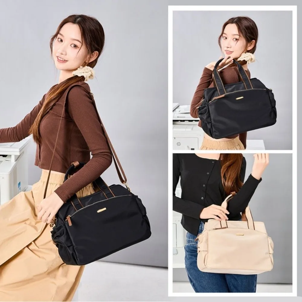 

Trendy Solid Color Women's Handbag Waterproof Multi-Layer Shoulder Bucket Bags Large Capacity Canvas Bag for Women