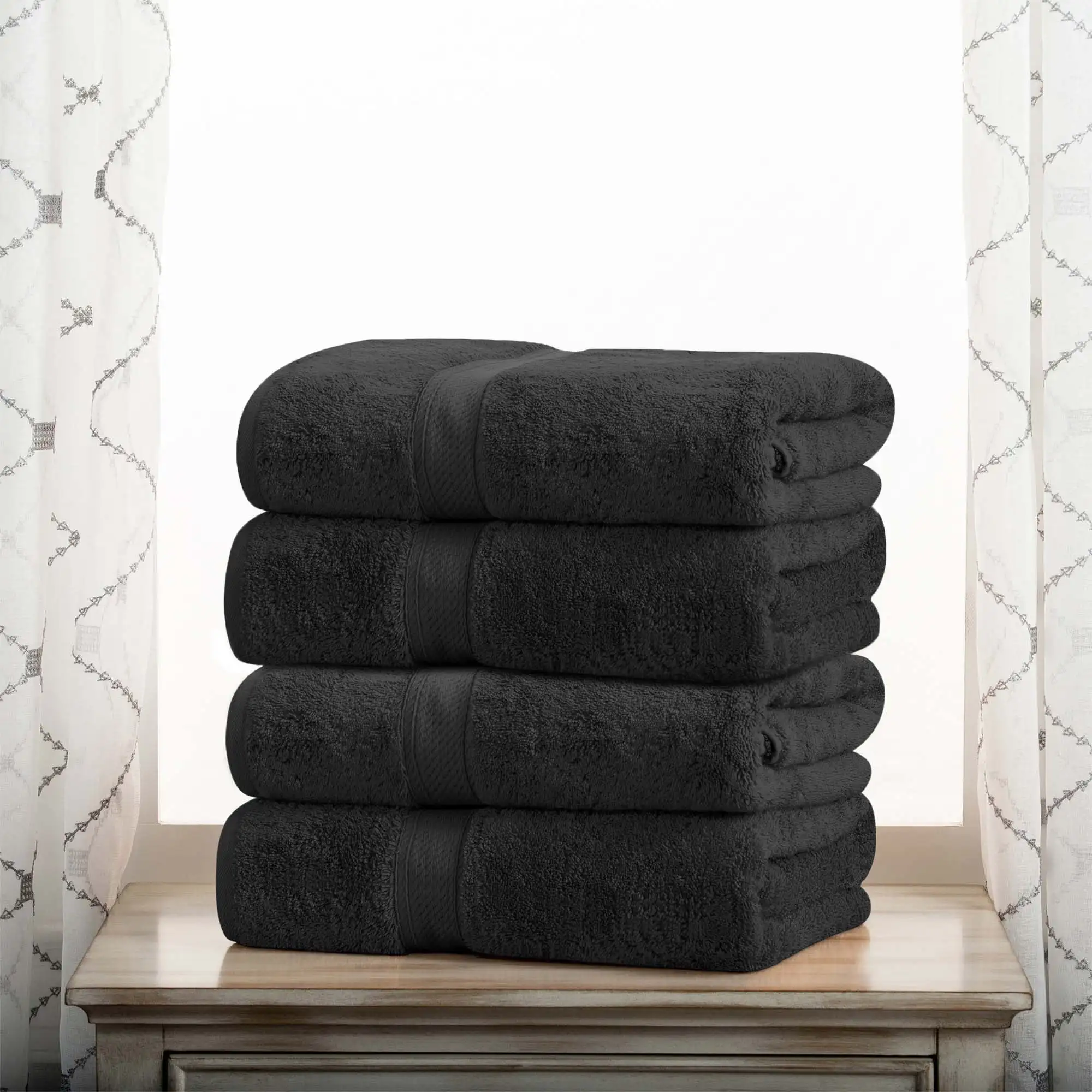 

Egyptian Cotton Heavyweight Bath Towel Set of 4, Black