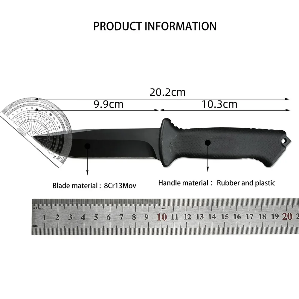 Fixed Blade Knife GB 08719 Survival Knife 8Cr13Mov Blade Rubber Handle Outdoor EDC Hunting Camping Cutting Hiking Climbing Tool