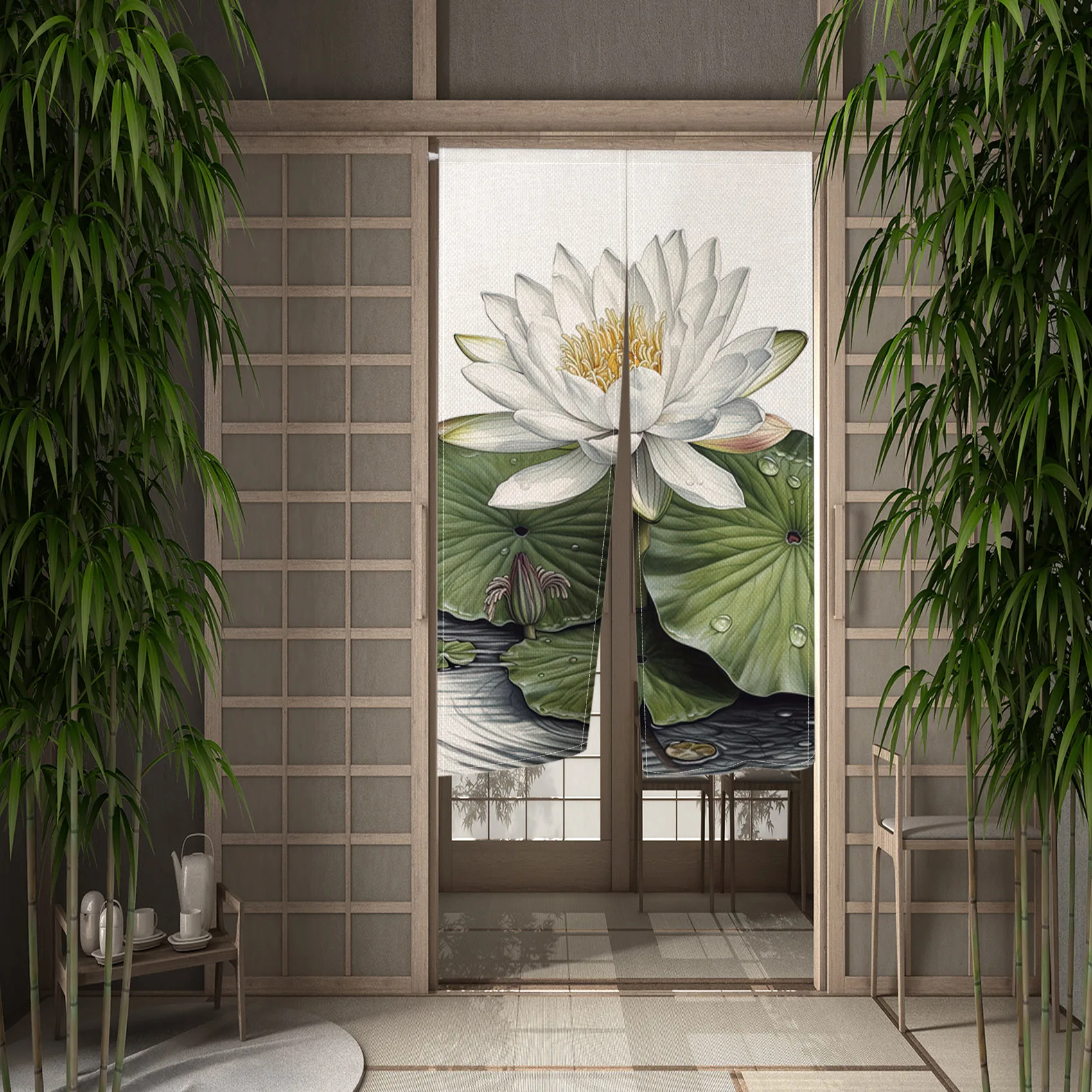 Flower Plant Spring Japanese Curtain for Wall Door Noren Leaf Lotus Modern Opaque Door Curtain Kitchen Home Interior Separation