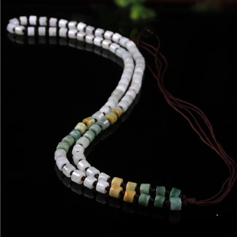 Natural Jadeite Three-color Bucket Bead Necklace Jade Pendant Men's and Women's Transshipment Pendant