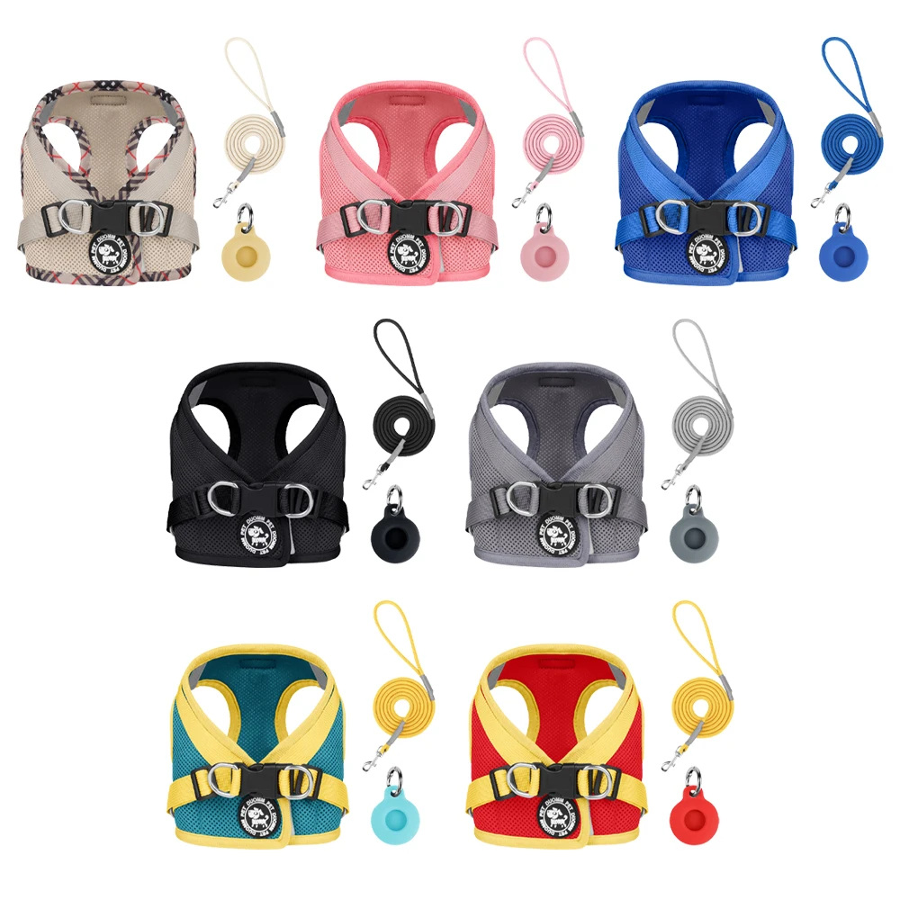 OODUDUOO Universal Reflective Dog Cat Harness GPS Tracker Holder Lightweight Breathable Vest Soft Adjustable for All-Size Pets