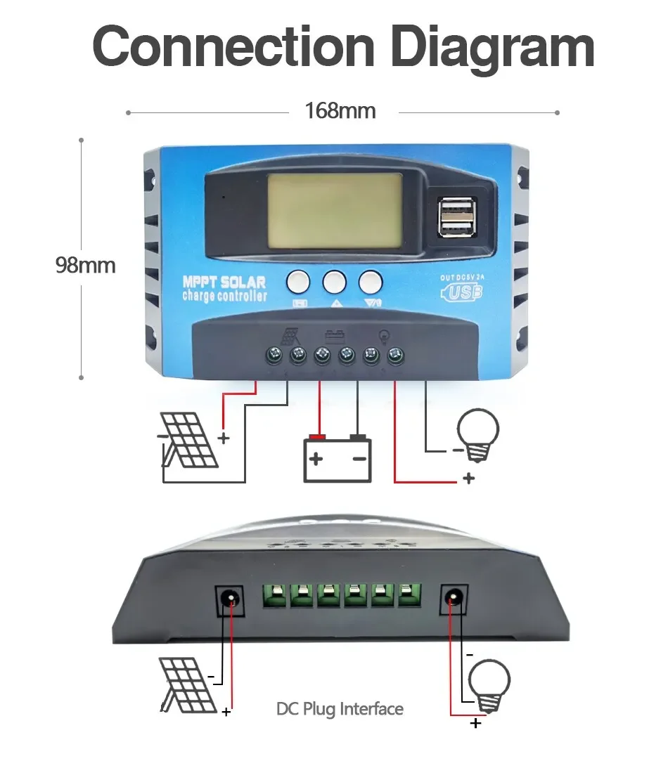 30A 50A 80A 100A MPPT Solar Charge Controller LCD Display 12V 24V AUTO Dual USB Solar Charge And Discharge Controller