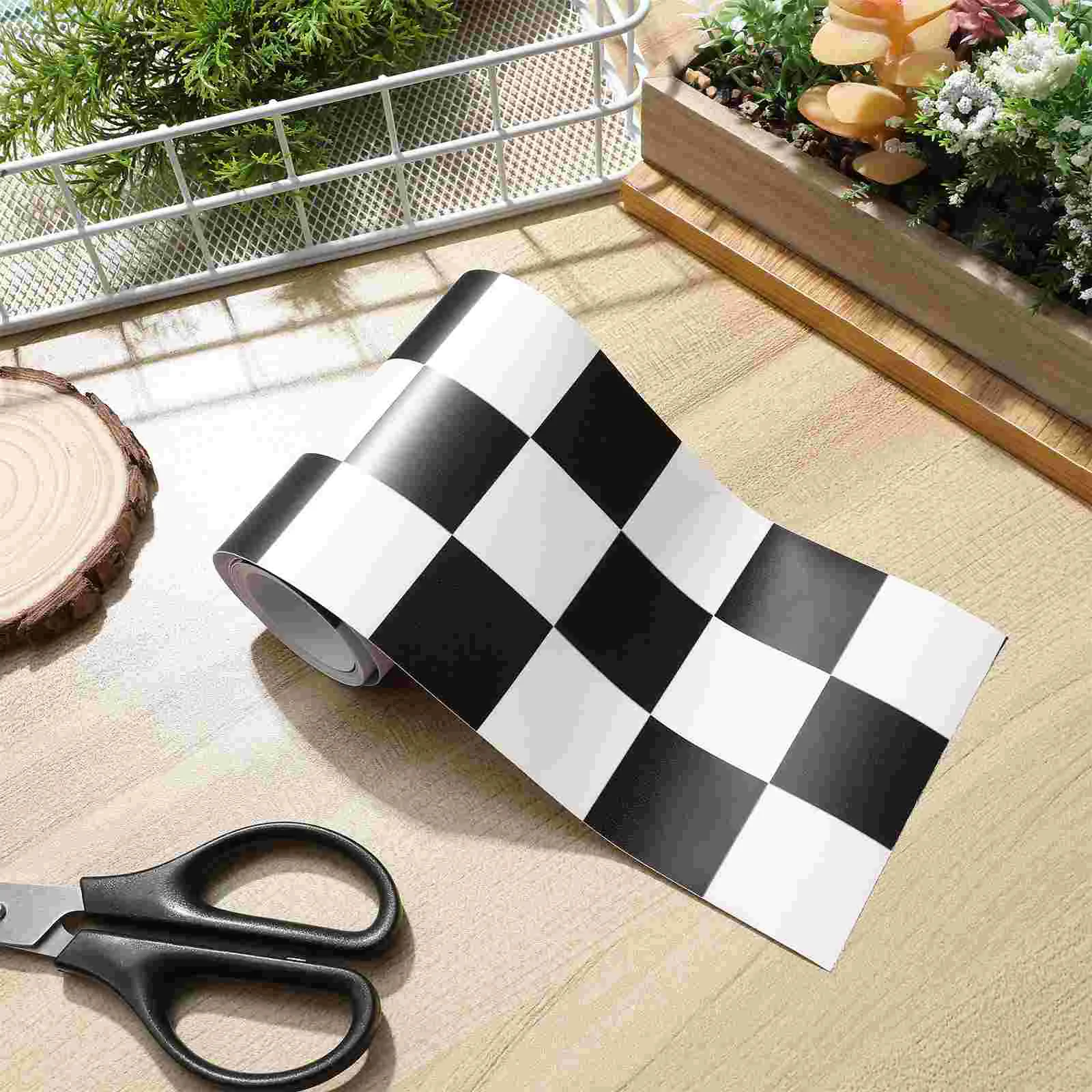 Black White Bulletin Border Sticker Bathroom Wall Stickers Nail Decoration Blackboard Borders Checkered Flag Trim Paper Pvc