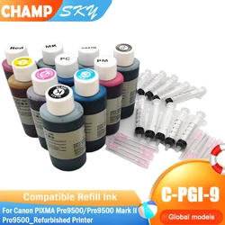 10X Quality Refill Ink For PGI9 PGI-9 , For Canon Pixma Pro 9500 printer . Premium Dye Ink