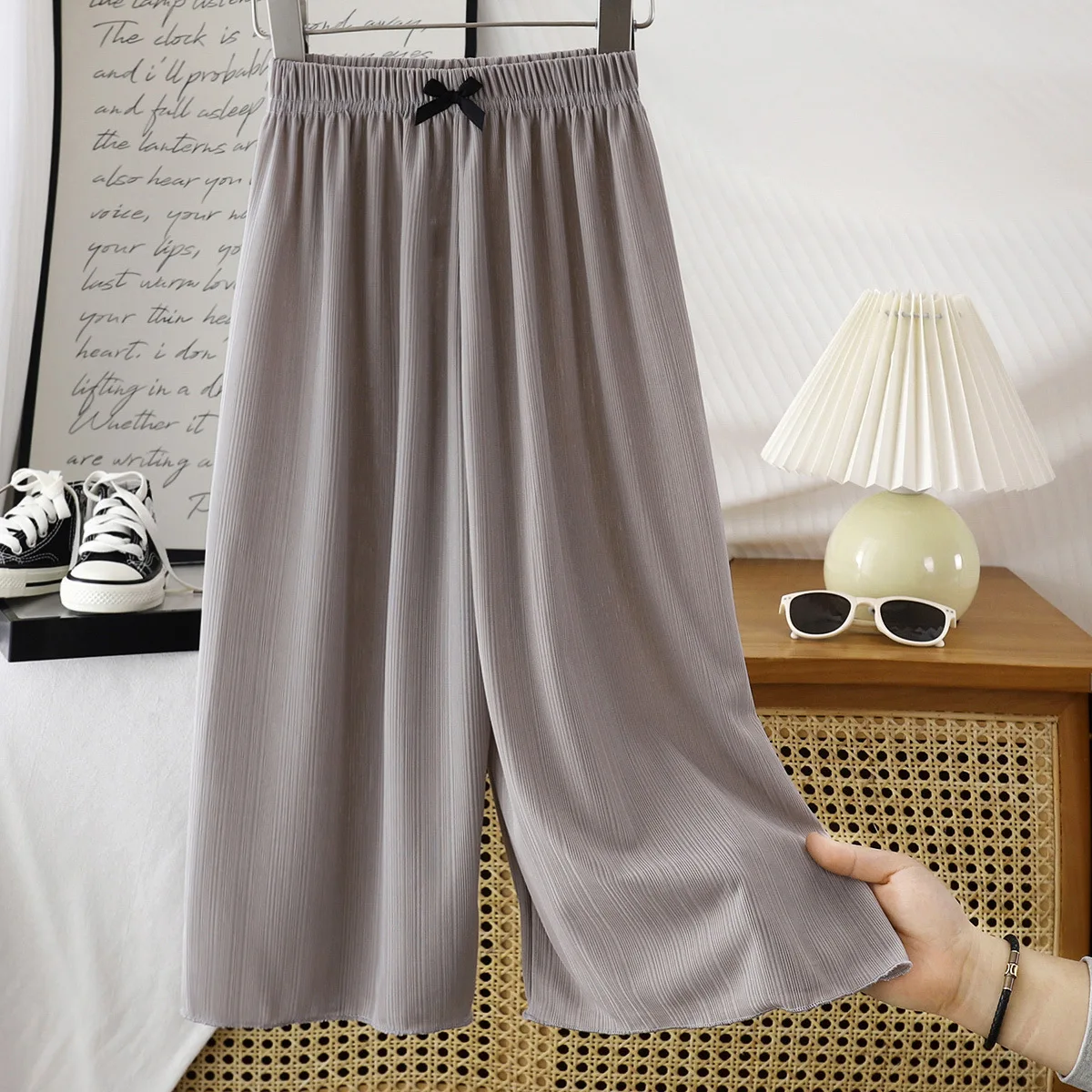 1pcs Summer Kids Wide-leg Pants Girls Children Leisure Sports Straight Pants Baby Bow Loose Trousers Student Comfortable Clothes