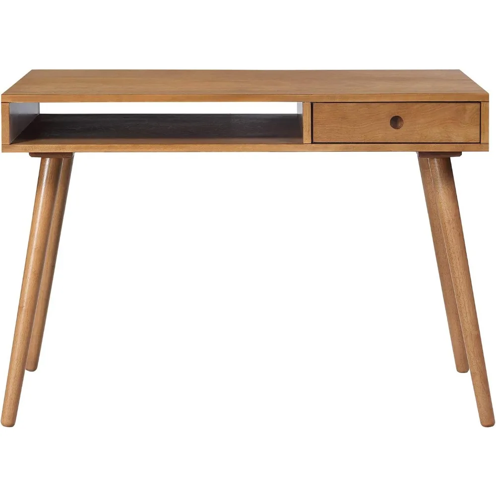 Scrivania contemporanea per ufficio domestico in noce con cucciolo portaoggetti e cassetto compatto per scrivere, computer o laptop