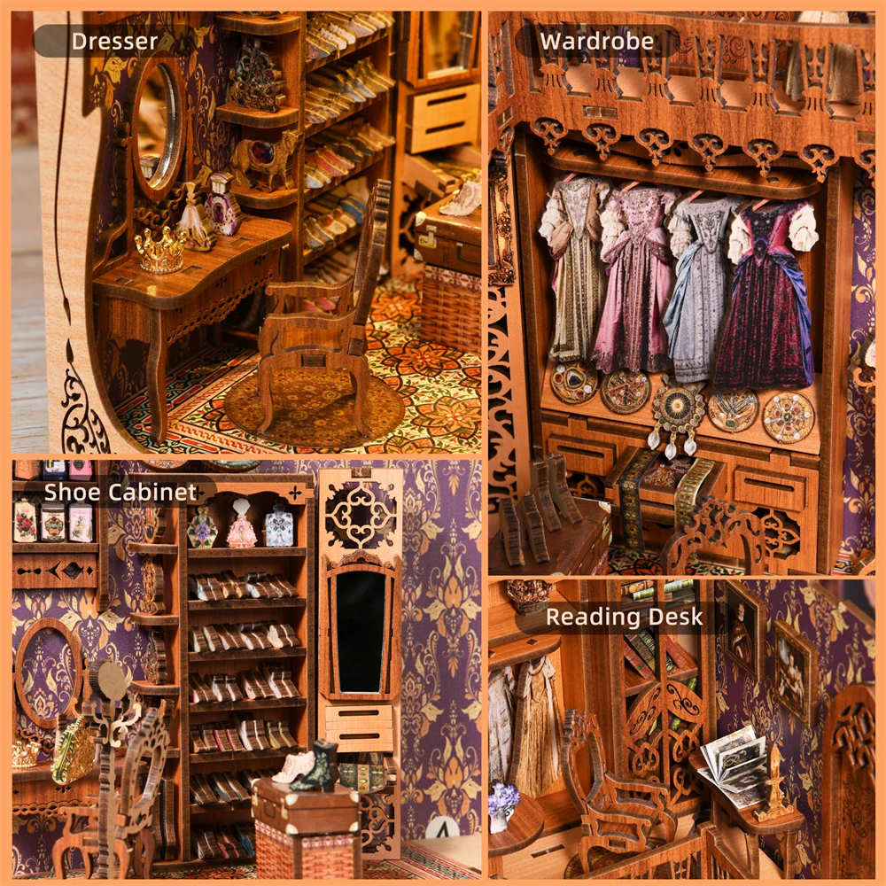 Kit de coin livre bricolage maison de poupée Booknook étagère insérer 3D Puzzle en bois serre-livres pour livre chambre décor Miniature modèle maison lumière