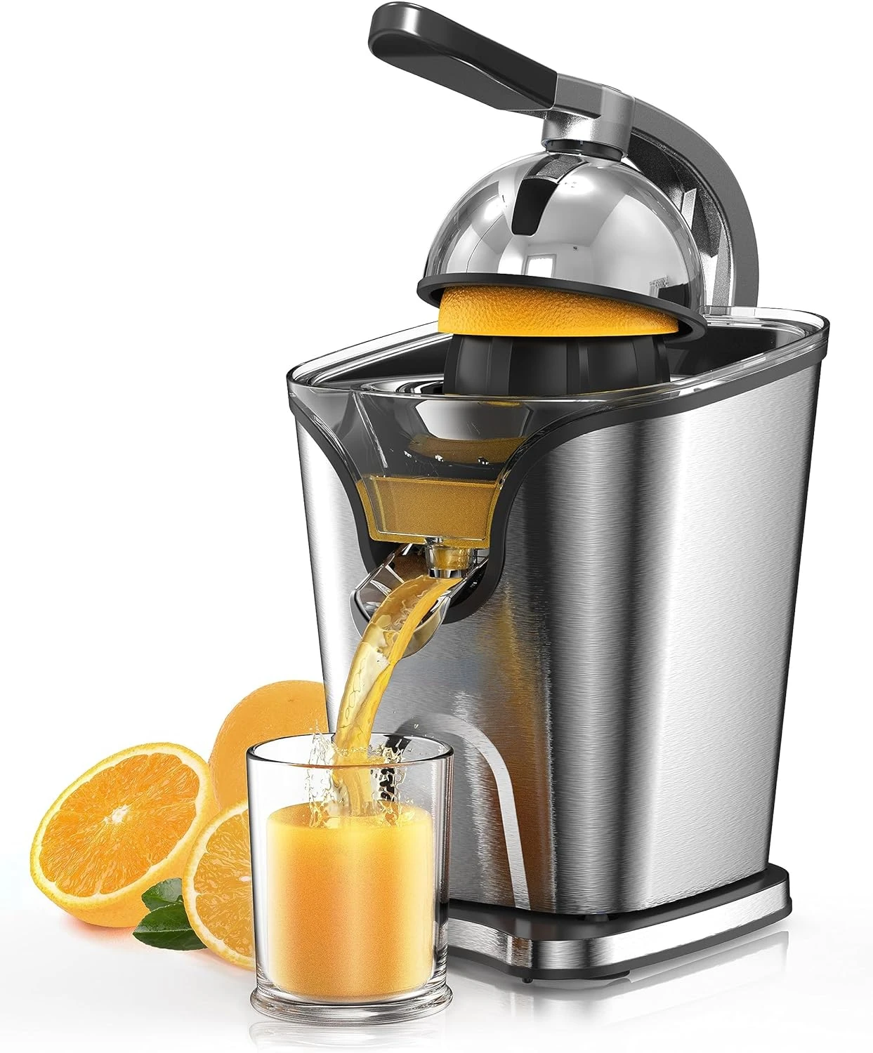 

150W Citrus Juicer Squeezer with 2 Cones, Stainless Steel Quiet Orange Juice Extractor Machines for Lime Grapefruit Lemon, Deta