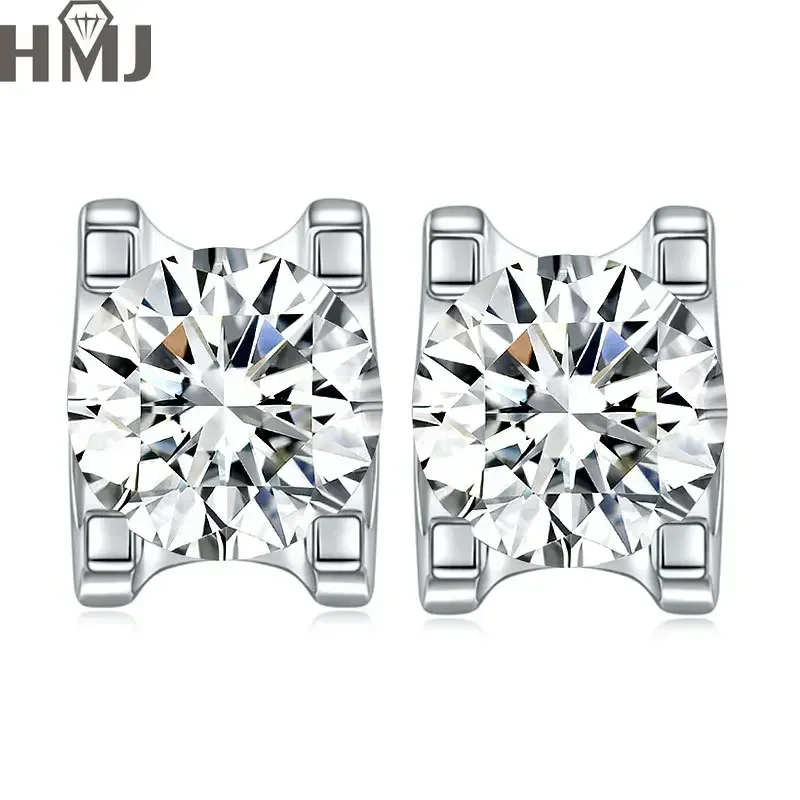 Real Moissanite Diamond Stud Earrings 1ct 2ct D Color VVS1 Pure 925 Sterling Silver for Women Wedding Fine Jewelry