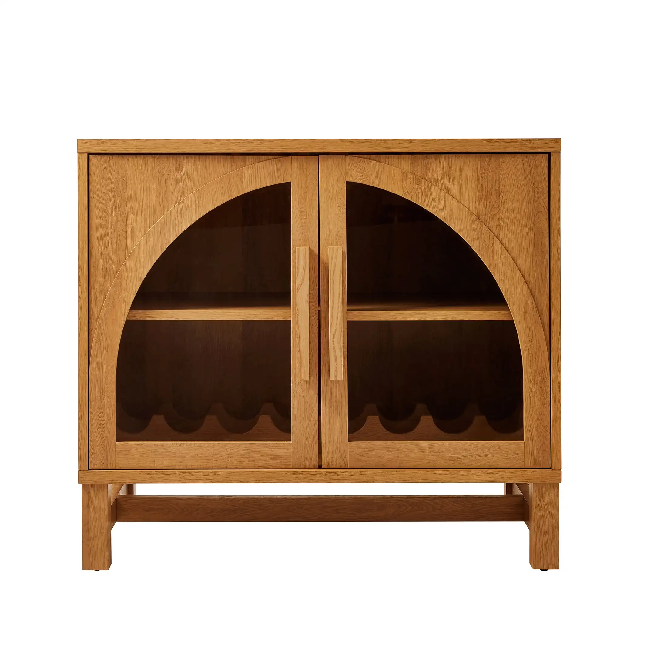 Juliet Arch Door Kitchen Cabinet, Light Honey Finish