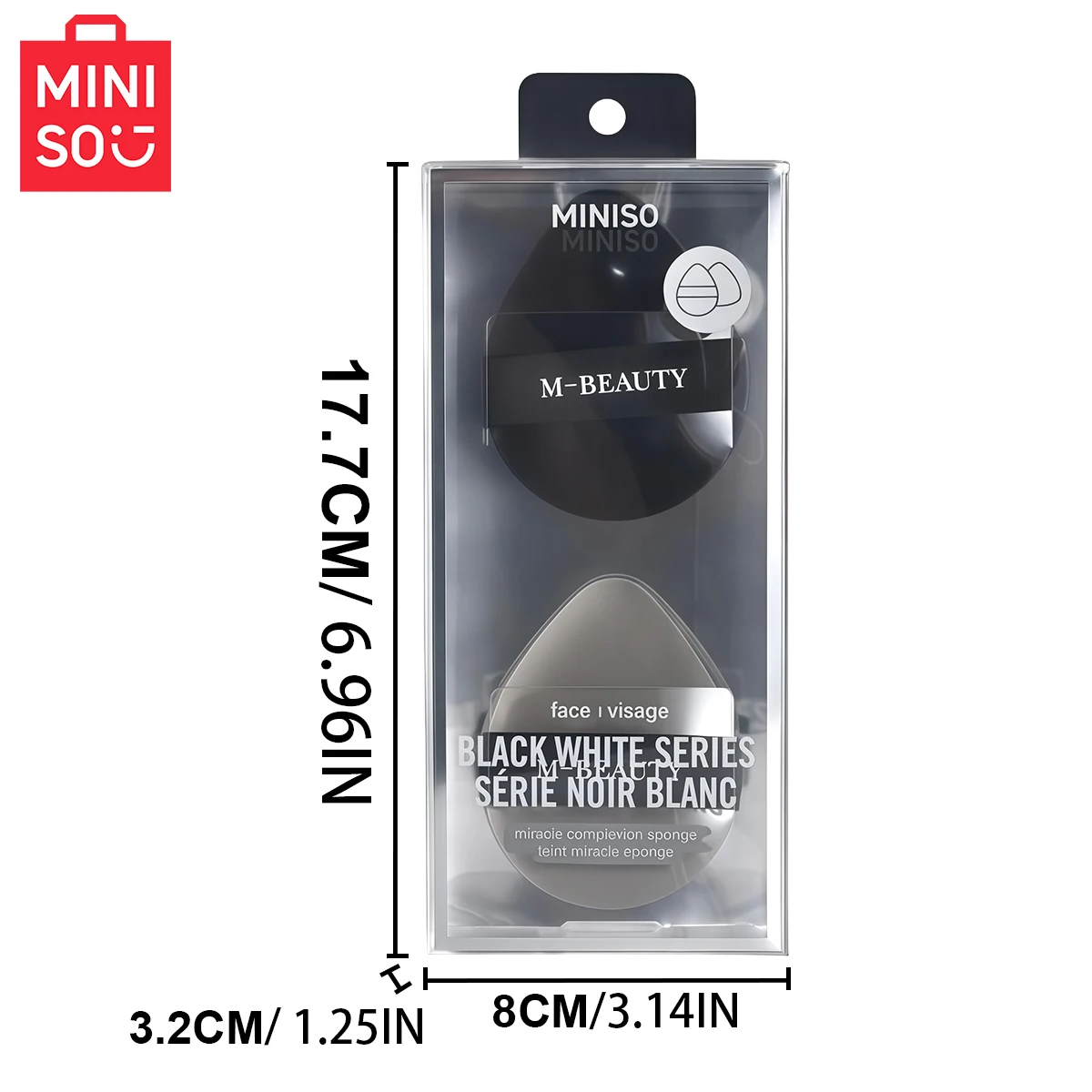 MINISO – coussin d'air épais Double face, série classique noir et blanc, bouffée de poudre, paquet de 2, éponge douce, coussin d'air humide et sec