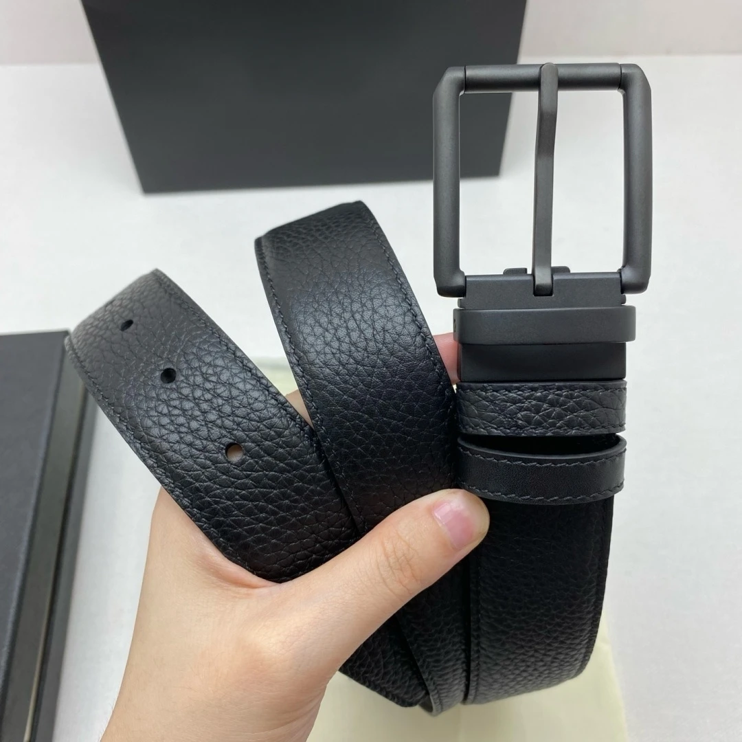 Casual Business Formal Waist Strap Dual‑Sided 35mm Luxury Men's Reversible Pebble Grain Leather Belt Rotatable Pin Buckle