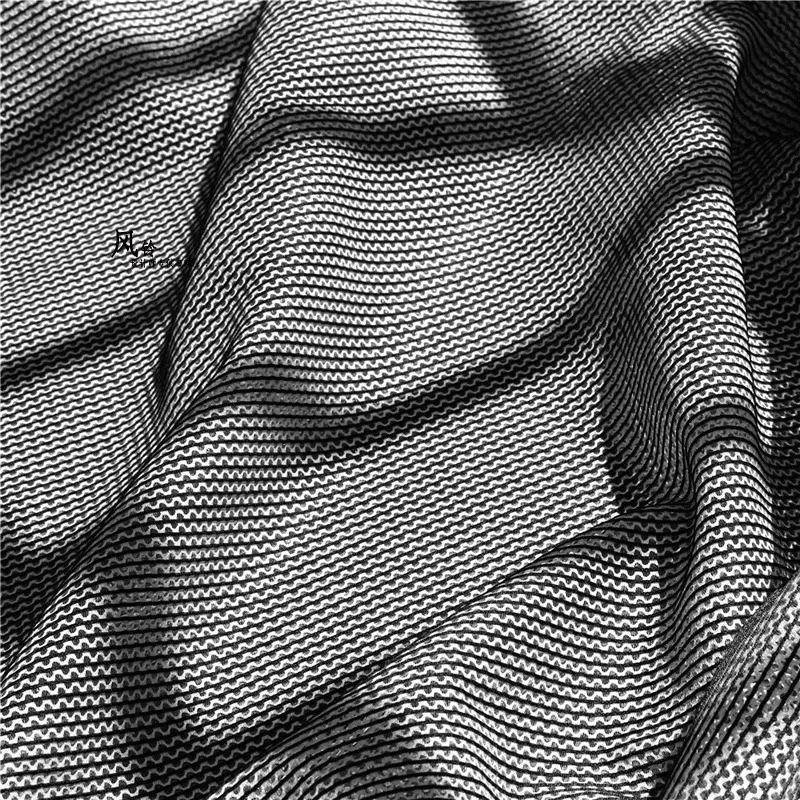 

Hollow Stiff Gauze Stripe Mesh Fabric DIY Sewing Crafts Black Yarn White Mesh Dress Black White Curtain Design Fabric