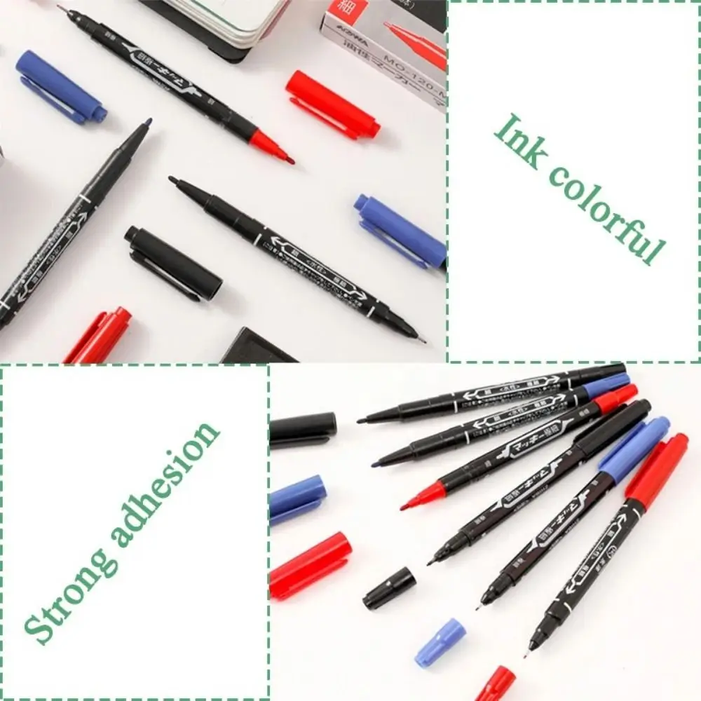 2Pcs/set Thin Pen Tip Tattoo Skin Marker Pen Waterproof Large Capacity Double Headed Marker Pen Black/Red/Blue Ink Stationery