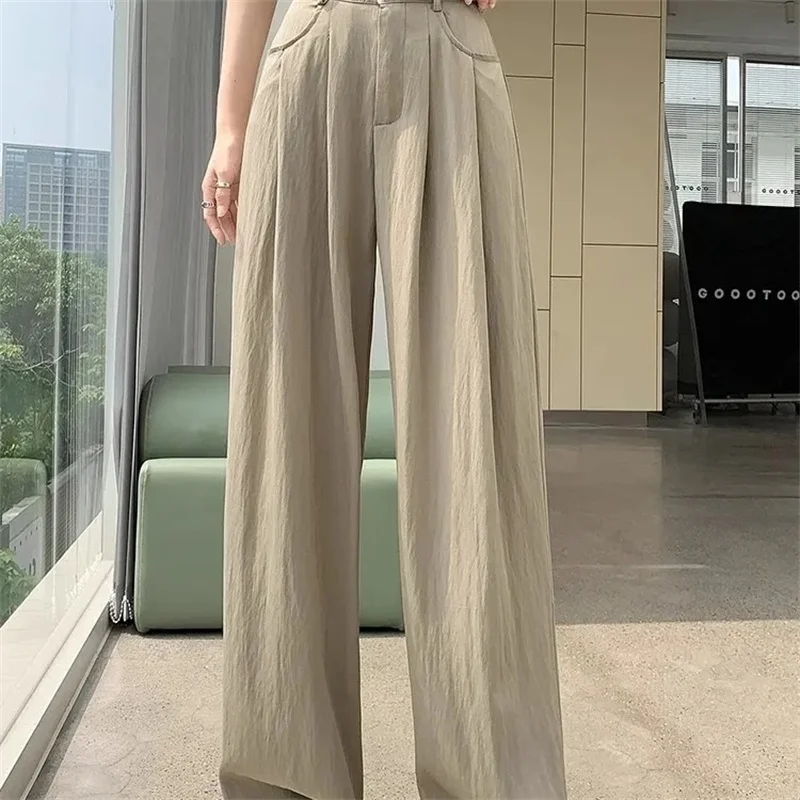 Cotton and Linen Women's Wide Leg Full Pants High Waist Summer Female Elegant Minimalism Straight Loose Trousers 2025 Autumn