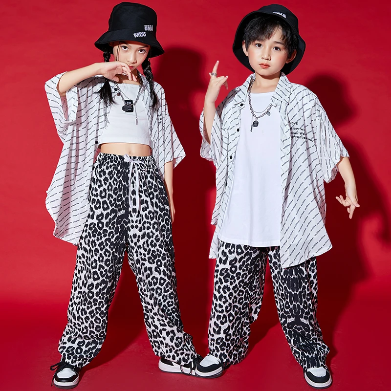 Kids Ballroom Hip Hop Clothing Oversized Shirt Top Streetwear Leopard print Pants For Girl Boy Jazz Dance Costume Wear Outfits