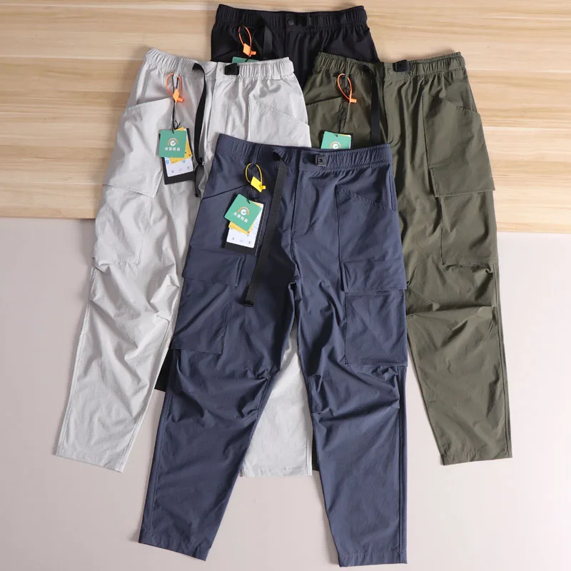 

Уличные брюки-карго из технической ткани Qui Dry, дышащие мужские повседневные брюки на весну и лето, модные прямые брюки с несколькими кетами