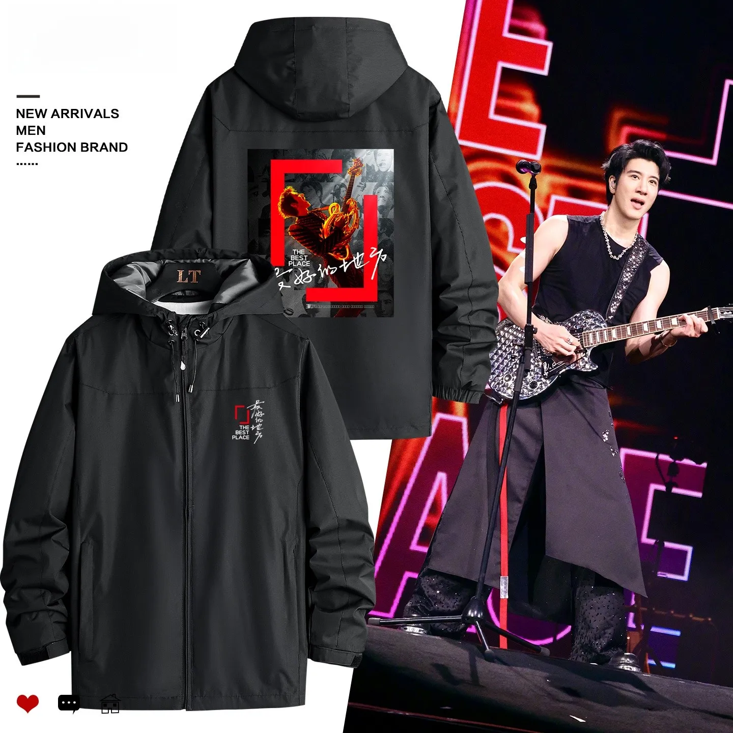 

Wang hom Best Place 2025 Concert Print Jaet Outdoor Casual Tee-in-One Fce Lined Polyester Men's Jaet