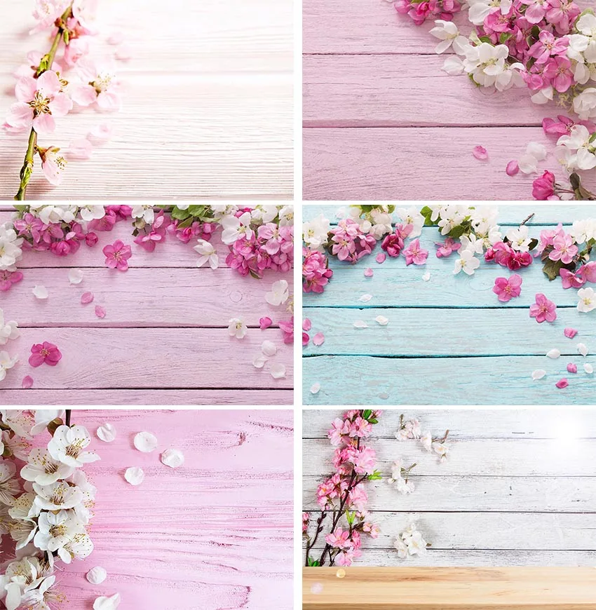 

Pink Petals Peach Blossom Plank Decoration Photography Backdrop Girls Wooden Board Self Portrait Birthday Party Photo Background