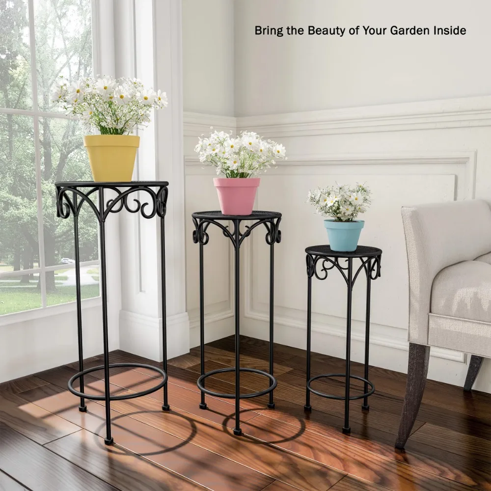 

New 2023 Plant Stands– Set of 3 Indoor or Outdoor Plant Display By Pure Garden (Black)