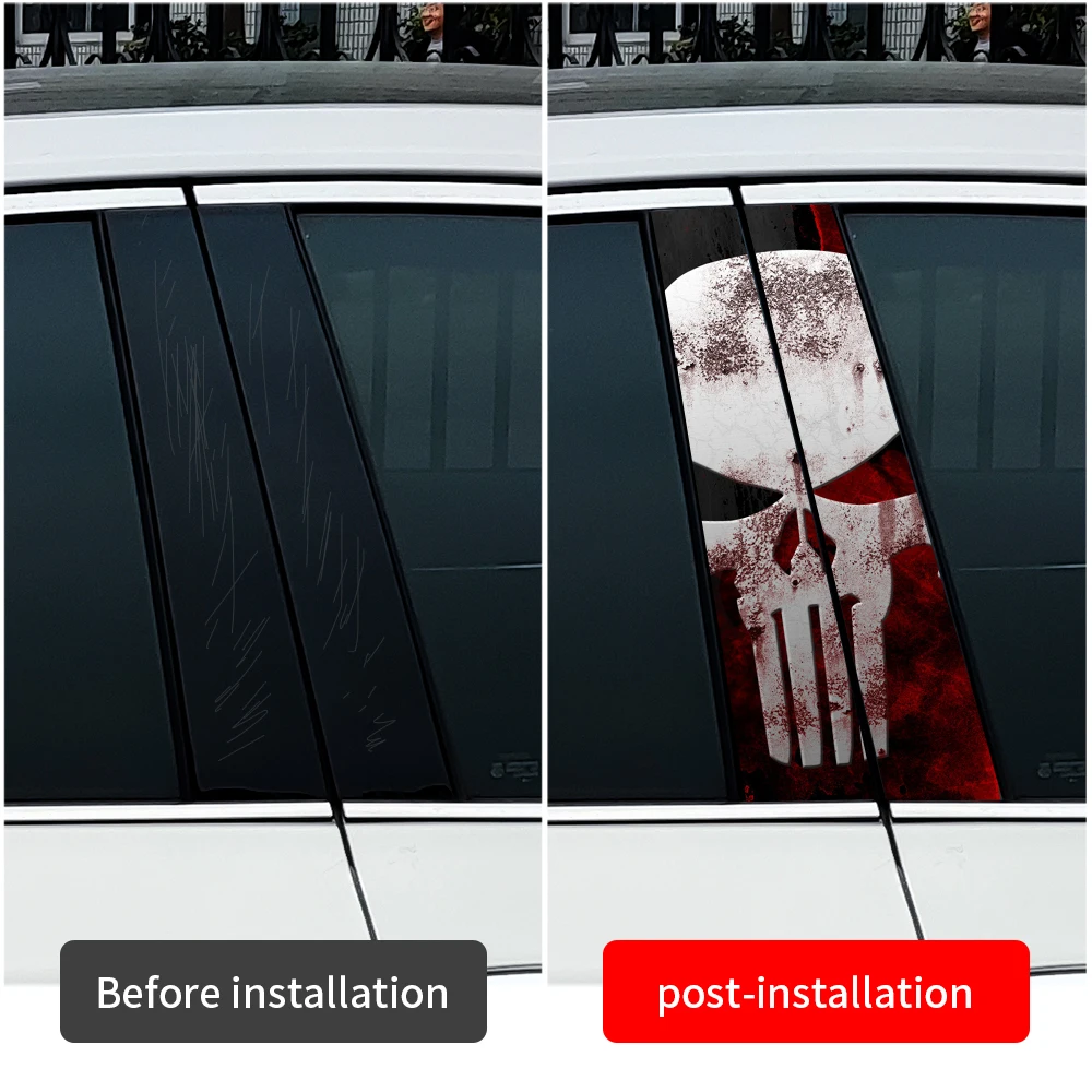 Terrible Punisher Skull Car Stickers Auto B Pillar Waterproof Decoration Cover Scratches Sunscreen Car Doors Pillar Vinyl Decals