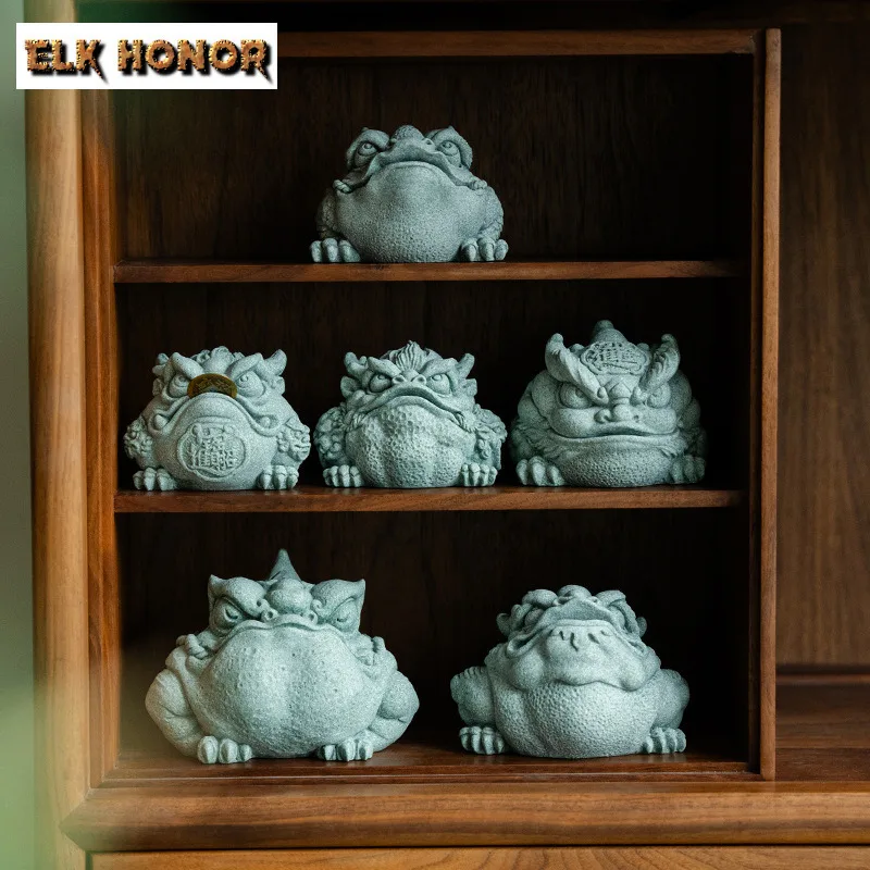 Green Sandstone Lucky Toad Tea Pet Three Legged Golden Toad Tea Pet Aesthetic Tea Figurine Home Landscape Tableware Accessories