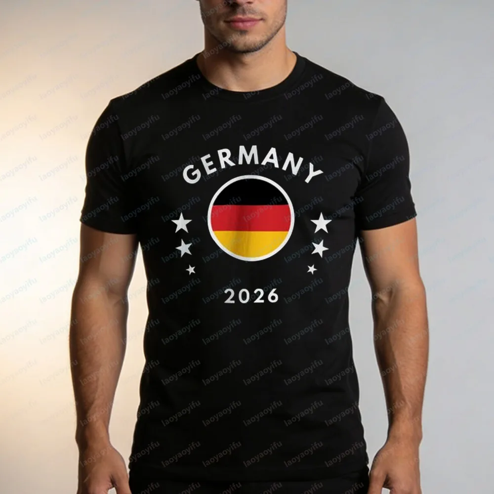 

Germany 2026 Flag Cotton T-Shirt for Men Vintage German National Emblem Graphic Tee Sports Events Patriotic Fan Casual Tops
