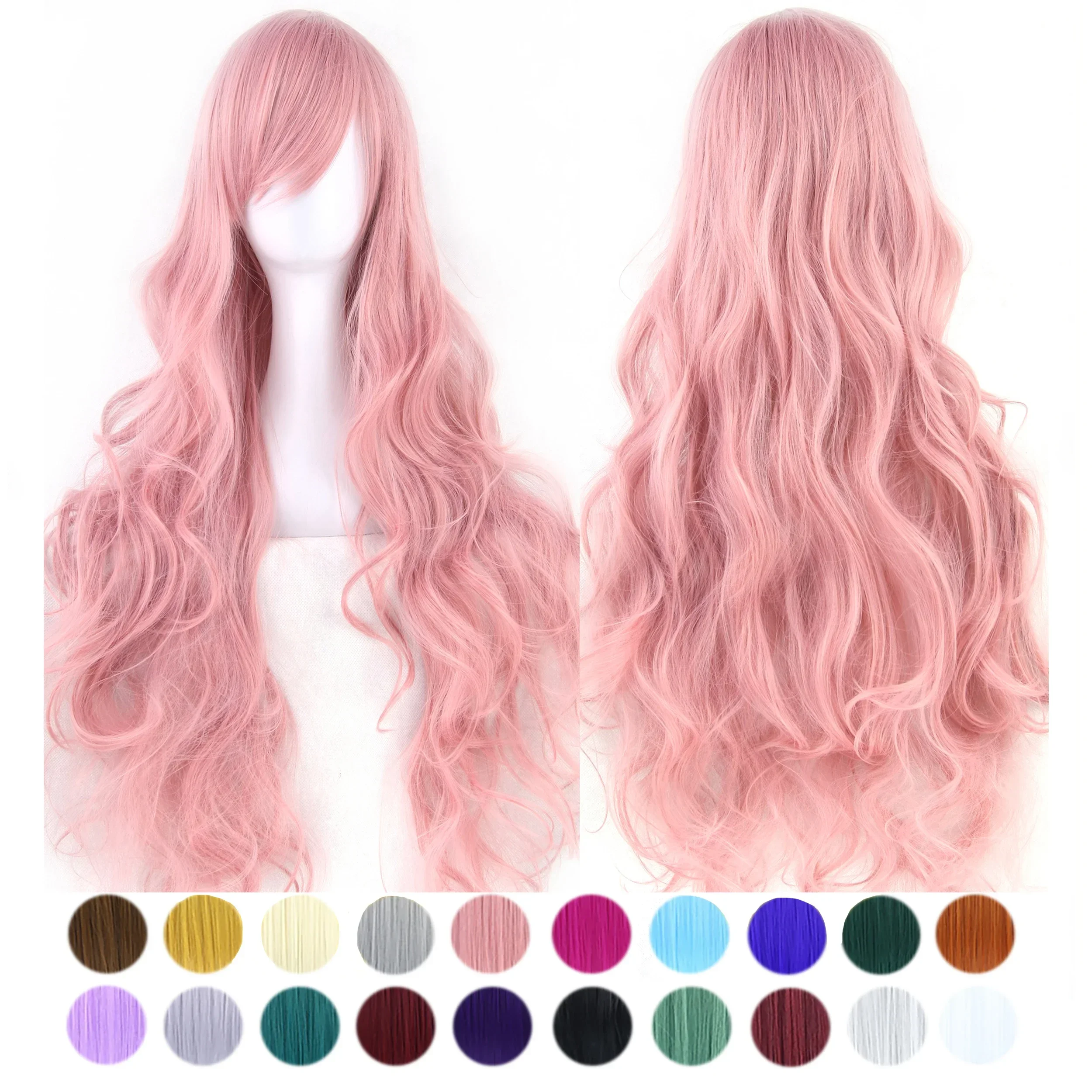 80cm Synthetic Hair Long Curly Cosplay Wig Black Pink Red Green Wigs Party Hairpieces Headwear Halloween Costume Wigs