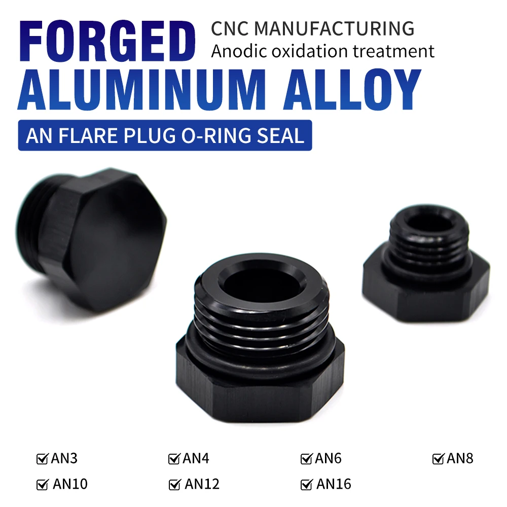 

Universal Forged Aluminum Alloy CNC Black Male Hexagon Head O-Ring Block Off Plug Fitting AN6 AN8 AN10 Anodized Car Accessories