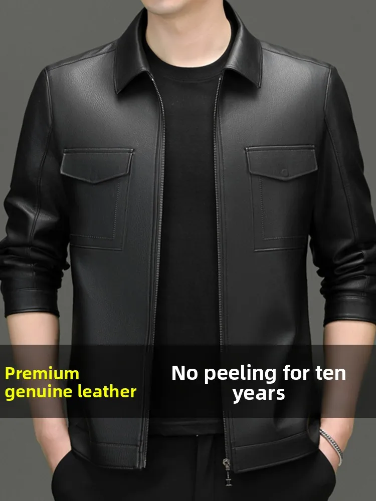 

2024 Men's Genuine Leather Jaet ort Fit Motorcycle Sle Autumn Winter Coat eepskin Faion Urban Busin Casual Coat