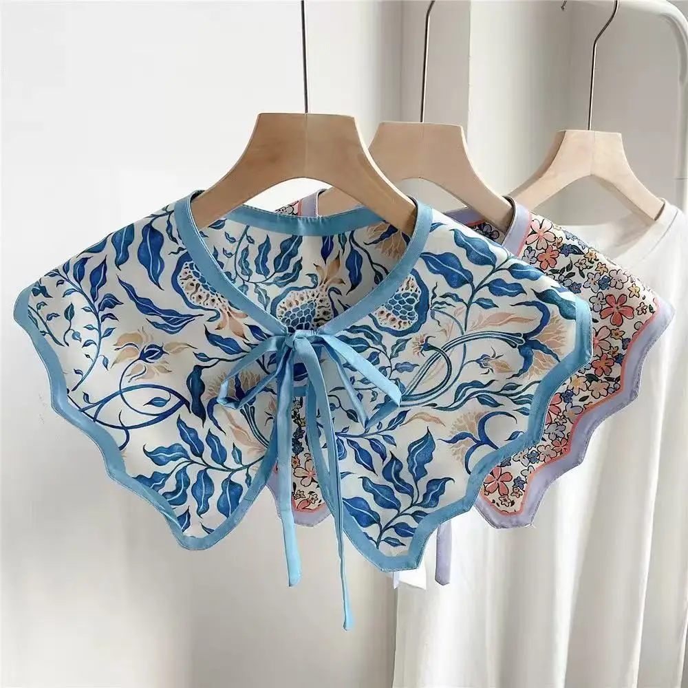 Versatile Printed Fake Collar Convenient Detachable Collar Shawl with Shoulder Straps Vintage Lace Ladies False Blouse Collar