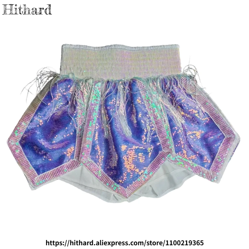 

Боксерские шорты премиум-класса с пурпурными пайетками для мужчин, женщин и детей, для муай-тай, кикбоксинга, ММА, тренировок и соревнований