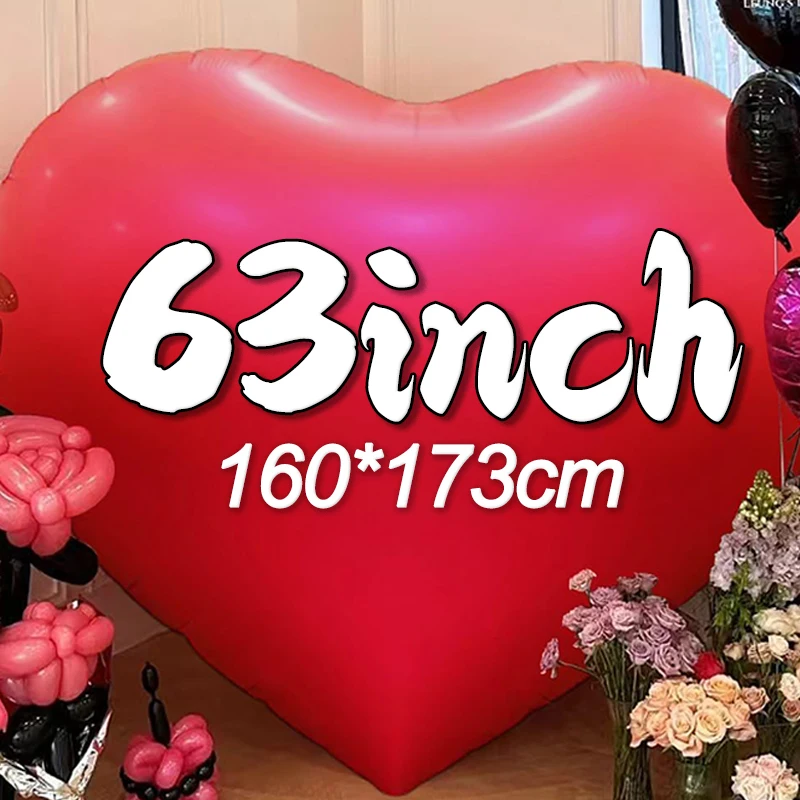 63Inch Large Love Balloons Red Heart Shaped Giant Aluminum Film Balloons Foil Helium Balloon for Birthday Valentine's Day Decor