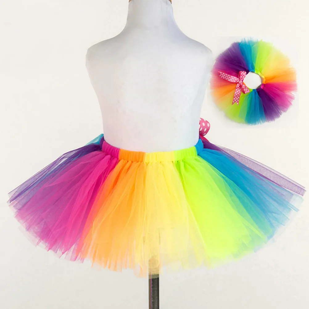 

Rainbow Tutu Skirt For Girls Multicolor Mesh Layered Party Dress Elastic Waist Adjustable Straps Halloween Carnival