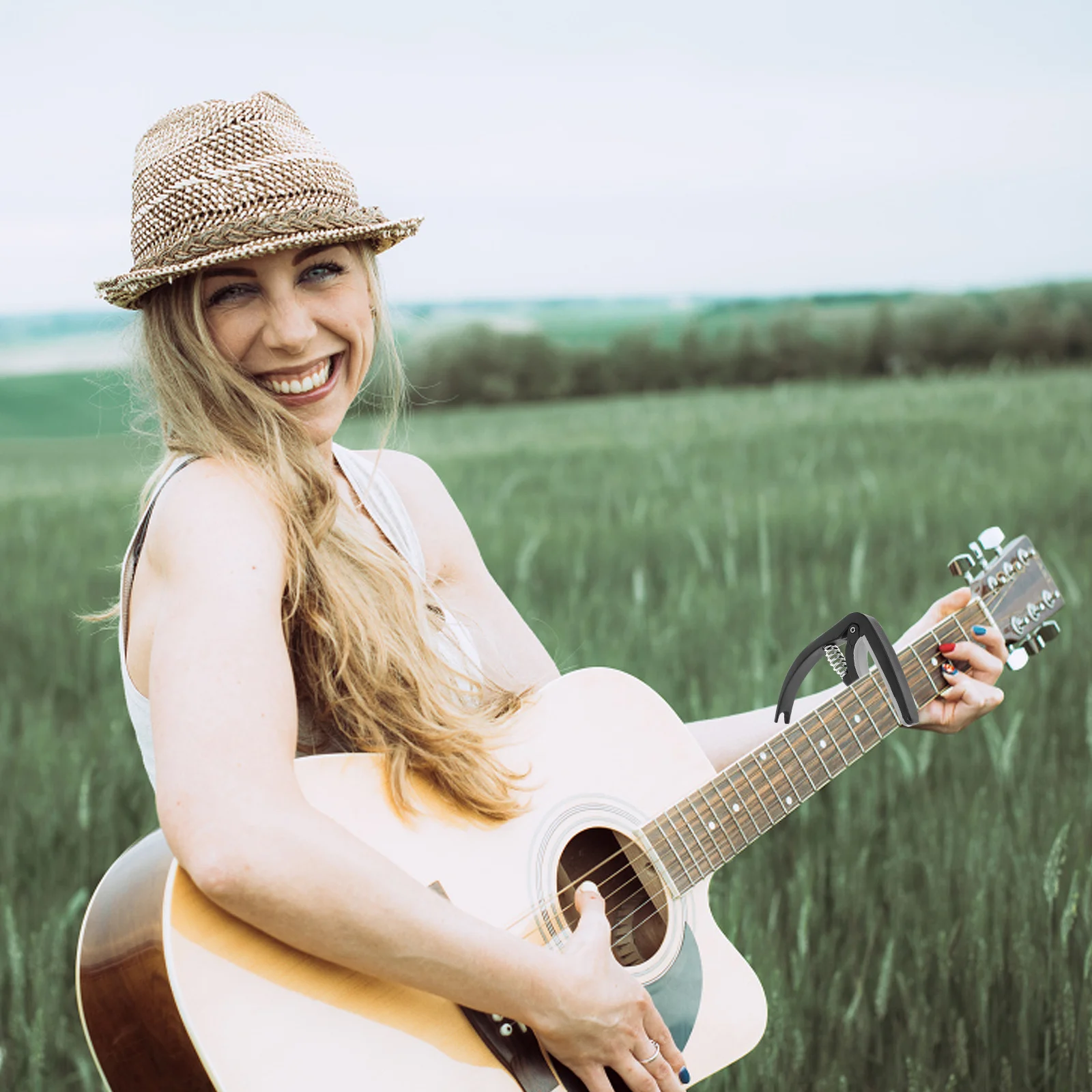 

Guitar Capo Plastic Durable Compact Folk Acoustic Replacement Easy Adjustable Clip for Guitar Ukulele Performance Tuner Clamp